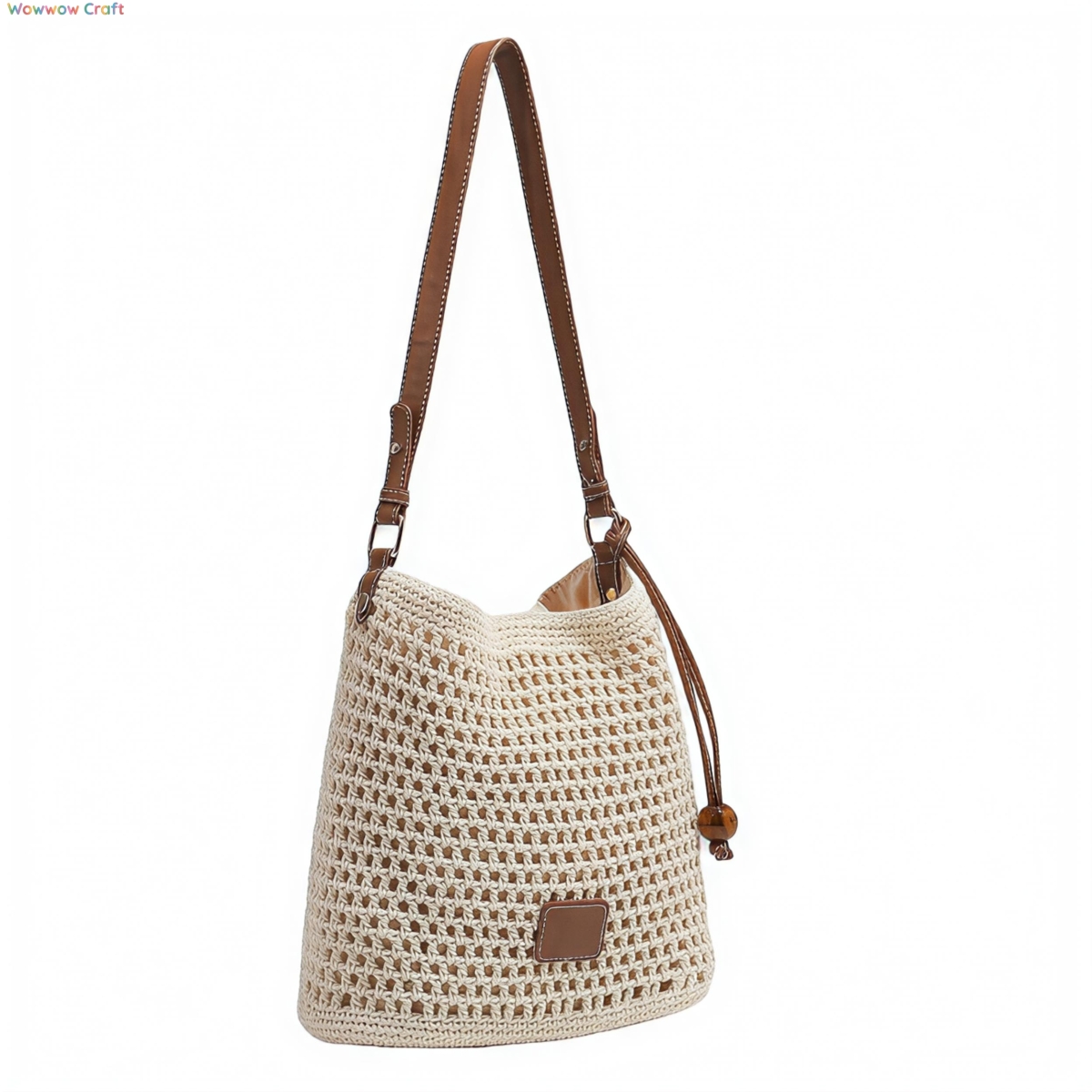 Crocheted shoulder bag with eco-leather straps - Beach Crochet Bags